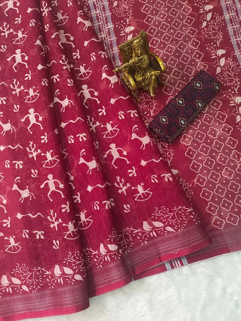 VK 4261 Linen Silver Jari Patta Digital Printed Sarees Wholesale Price In Surat